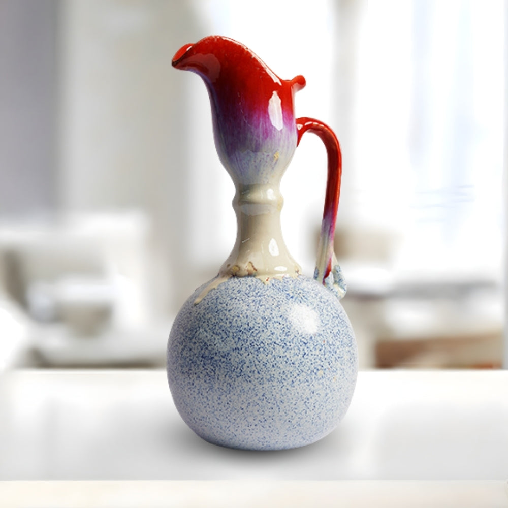 oriental red and white ceramic decorative pitcher for home décor and display with elegant traditional design
